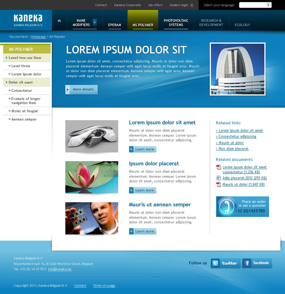 Screenshot of an internal page of the Kaneka website (not in real size)
