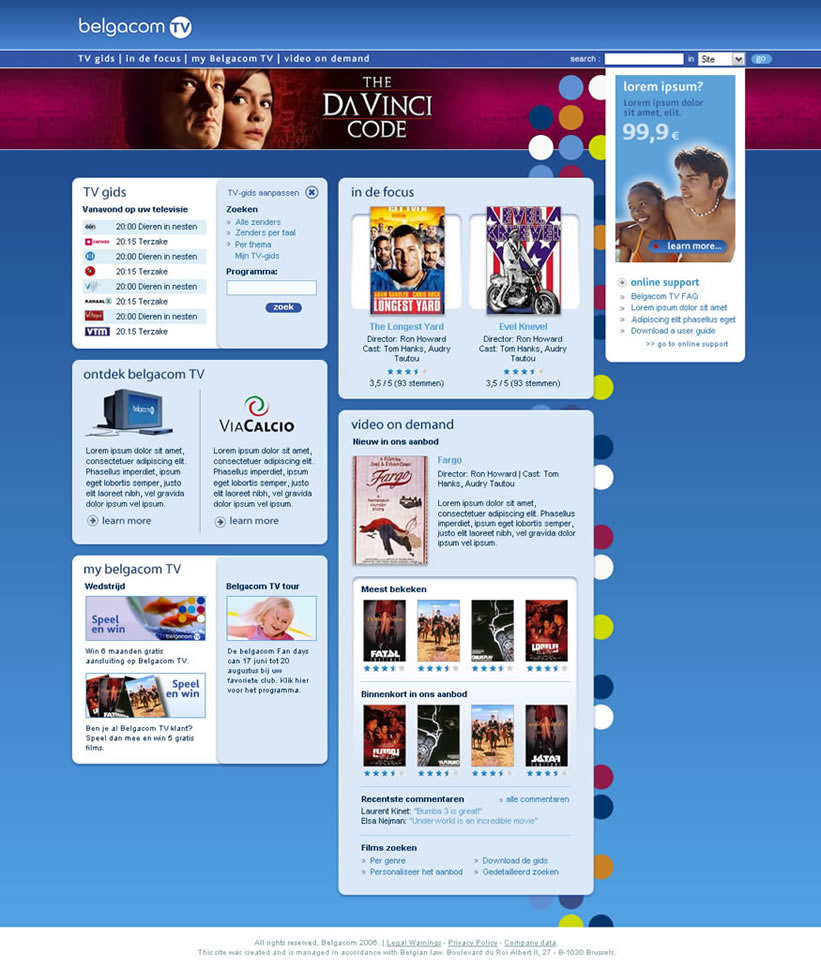 A design for a page of the Belgacom TV video portal