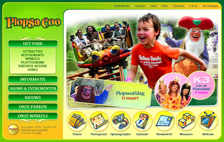 the original design for the homepage of the Plopsacoo amusement park