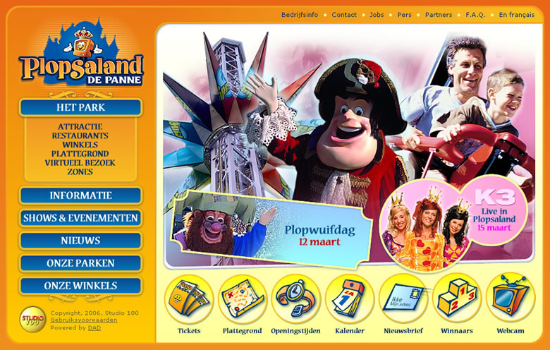 the original homepage design for Plopsaland De Panne
