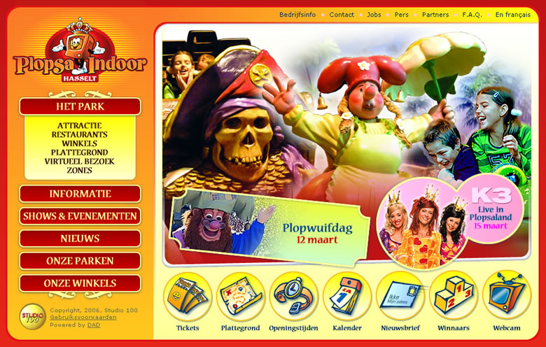 the original design for the homepage of the Plopsaland Indoor amusement park